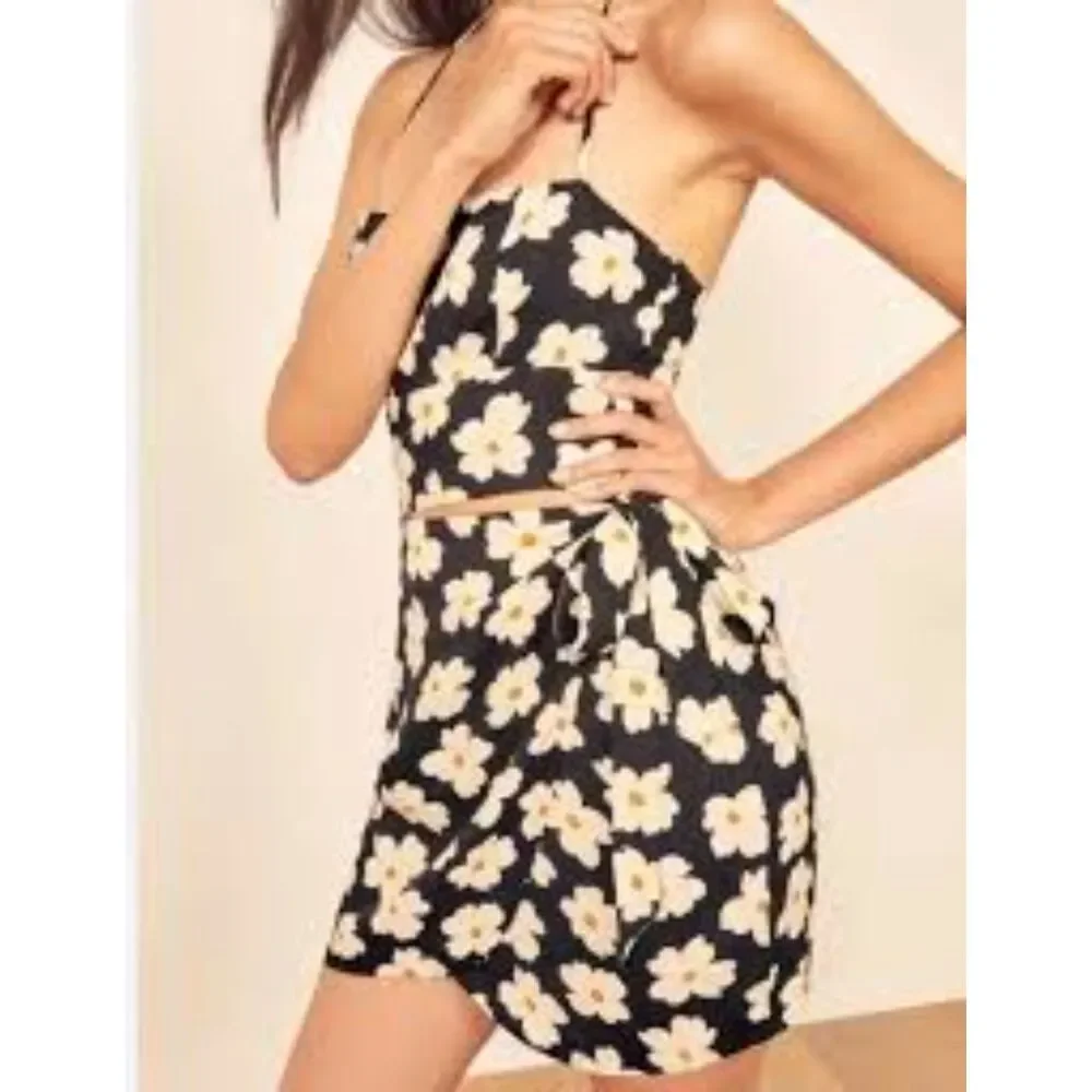 Reformation Gemma Coconut Dress floral halter wrap NWT Size 8 - Picture 2 of 16